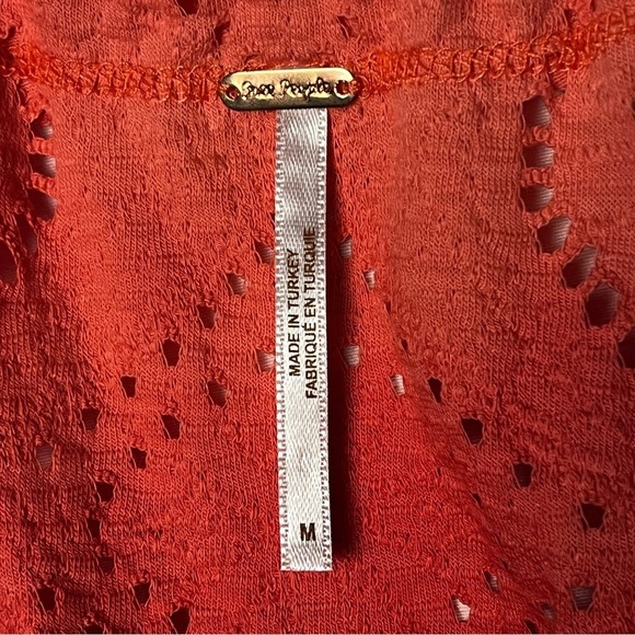 Free People | Orange Eyelet Button Front Puff Sleeve Top, Medium - Picture 7 of 9